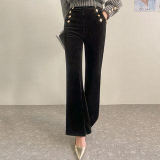 Buttoned Velvet Boot-cut Pants