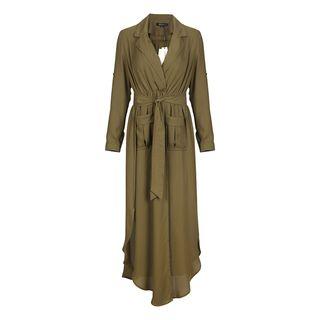 Notch Lapel Maxi Chiffon Dress