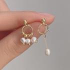 Freshwater Pearl Asymmetrical Alloy Dangle Earring 1 Pair - C-739 - Gold & White - One Size