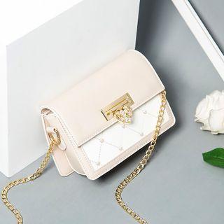 Heart Two-tone Faux Leather Crossbody Bag