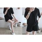Set: Round-neck Cotton Top + Drawstring-waist Shorts