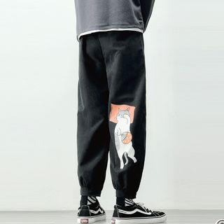 Cat Printed High-waist Pants