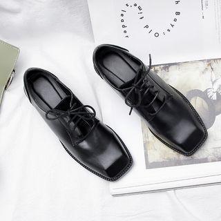 Genuine-leather Square-toe Oxford Shoes