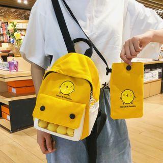 Cartoon Printed Color Block Canvas Backpack