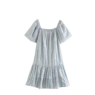 Floral Embroidered Ruffle Hem Off-shoulder Dress