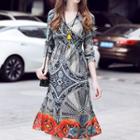 Print 3/4-sleeve A-line Silk Dress