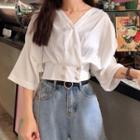 3/4-sleeve Double-breasted Top White - One Size