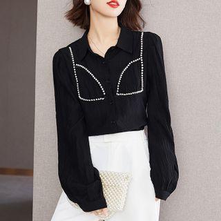 Puff Sleeve Faux Pearl Detail Shirt