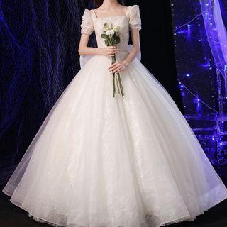 Puff-sleeve Lace Wedding Ball Gown