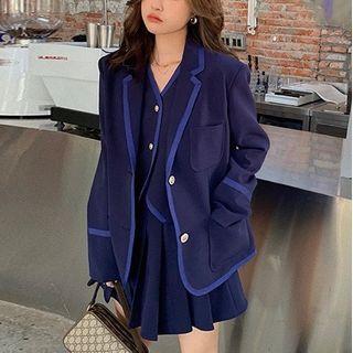 Set: Blazer + Mini A-line Pleated Skirt + Vest