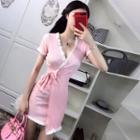 Frill Trim Short Sleeve Wrap Dress