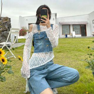 Long-sleeve Lace Top / Denim Camisole Top