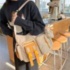 Color Block Multi-section Crossbody Bag / Bag Charm