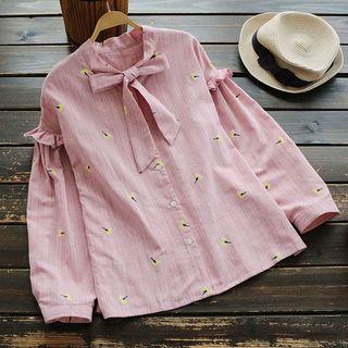 Floral Print Tie-neck Long-sleeve Blouse