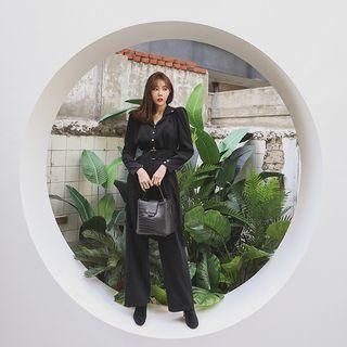 Epaulet Belted Shirtwaist Jumpsuit Black - One Size