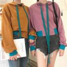 Color-block Loose-fit Cropped Hooded Sweatshirt