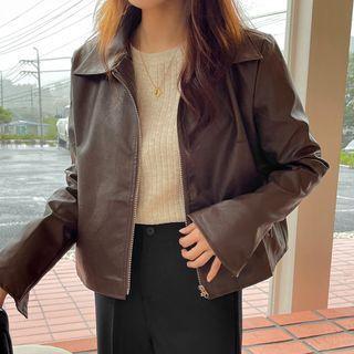Zip-trim Faux-leather Jacket