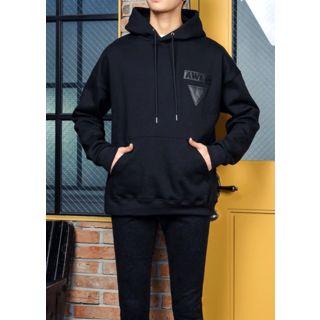 Faux-leather Patch Oversized Hoodie