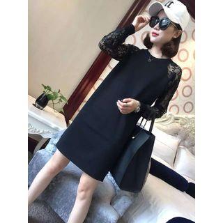 Lace-sleeved Knit Tunic Dress