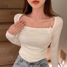 Long-sleeve Chained Fitted Top White - One Size