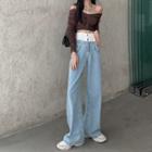 Two-tone Panel High Waist Wide Leg Denim Jeans