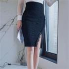 Lace-panel Slit-front Pencil Skirt