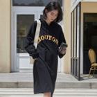 Letter Hoodie Dress Black - One Size