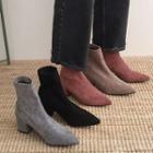 Elastic Faux Suede Pointed Toe Block Heel Boots