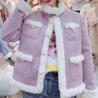Fluffy Trim Button Jacket