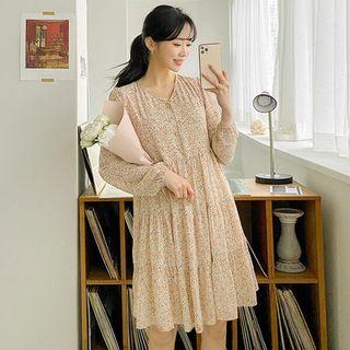 V-neck Tiered Midi Floral Dress