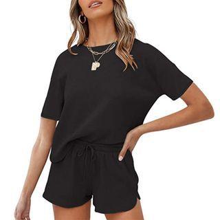 Loungewear Set: Short-sleeve Ribbed T-shirt + Shorts