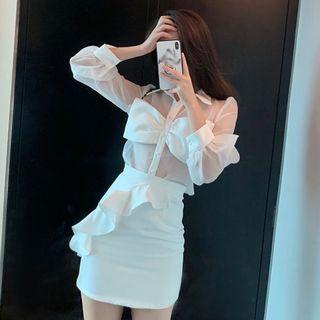 Bow Accent Mesh Panel Shirt