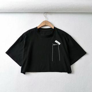 Short-sleeve Label Applique Crop T-shirt