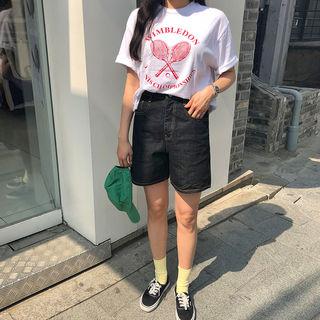 Stitched Relaxed-fit Denim Shorts