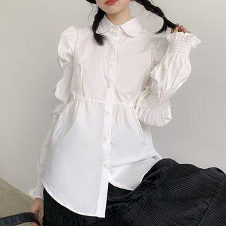 Plain Button-up Blouse White - One Size