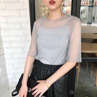 Set: Elbow-sleeve Top + Camisole Top