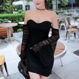 Off-shoulder Bell-sleeve Lace Sheath Dress