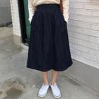 Tie-waist Flared Denim Skirt Dark Blue - One Size