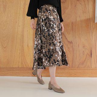 Flared Leopard Midi Skirt