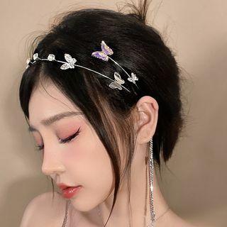 Butterfly Fringed Headband Sliver & Purple - One Size