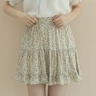 Frilled Flower Pattern Miniskirt