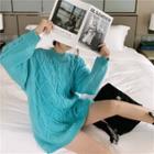 Plain Cable Knit Sweater Aqua Blue - One Size