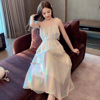 Sleeveless Rainbow Mesh Layered Dress