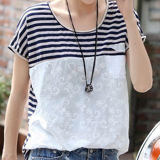 Striped Short Sleeve Panel T-shirt