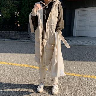 Hooded Puffer Vest With Belt