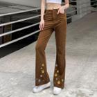 High-waist Floral Embroidered Boot-cut Pants