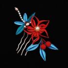 Vintage Glass Hair Comb S12 - Red & Blue & Gold - One Size