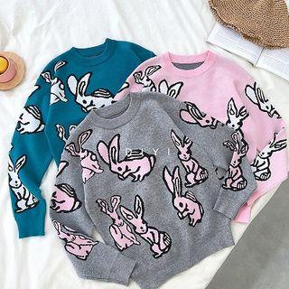 Rabbit Crewneck Long-sleeve Sweater