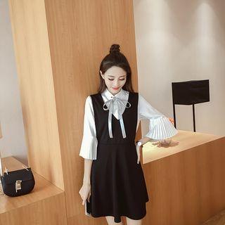 Set: Pleated Blouse + Jumper Dress