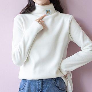 Cartoon Embroidered Turtleneck Fleece Sweatshirt